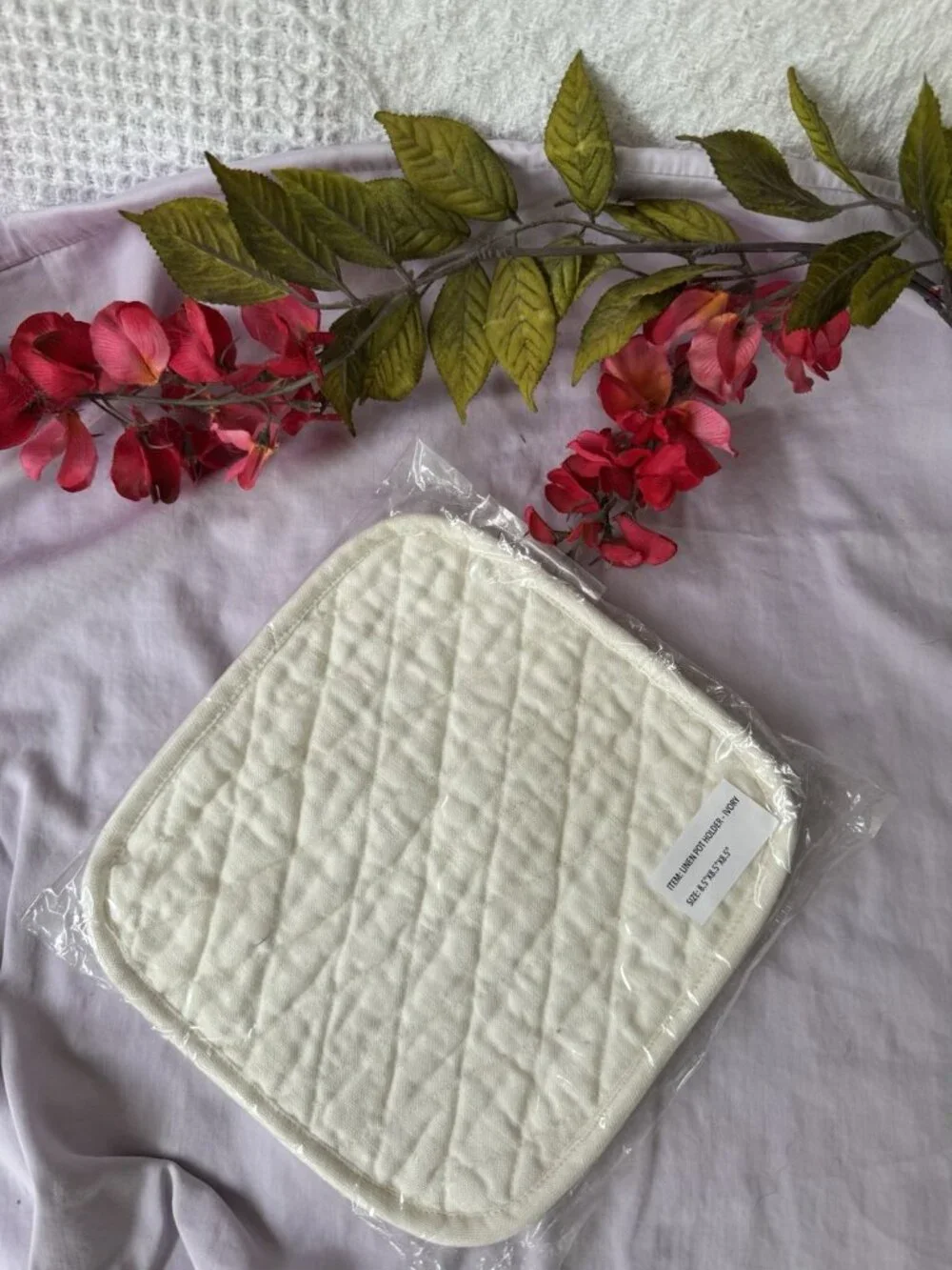 Vikolino Ivory Linen Quilted Square Oven MItt Machine Washable 8.5